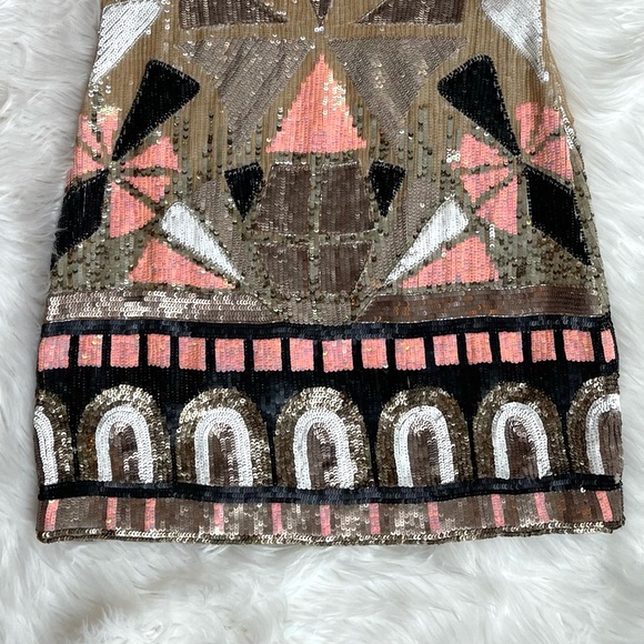 All Saints Sequin Hand Embellished Gold Metallic Pipali Mini Dress - Picture 7 of 16